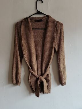 Women's small The Limited metallic brown open front cardigan sweater w/tie belt